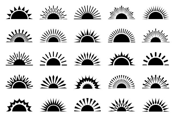 Set of sun icons on a white background